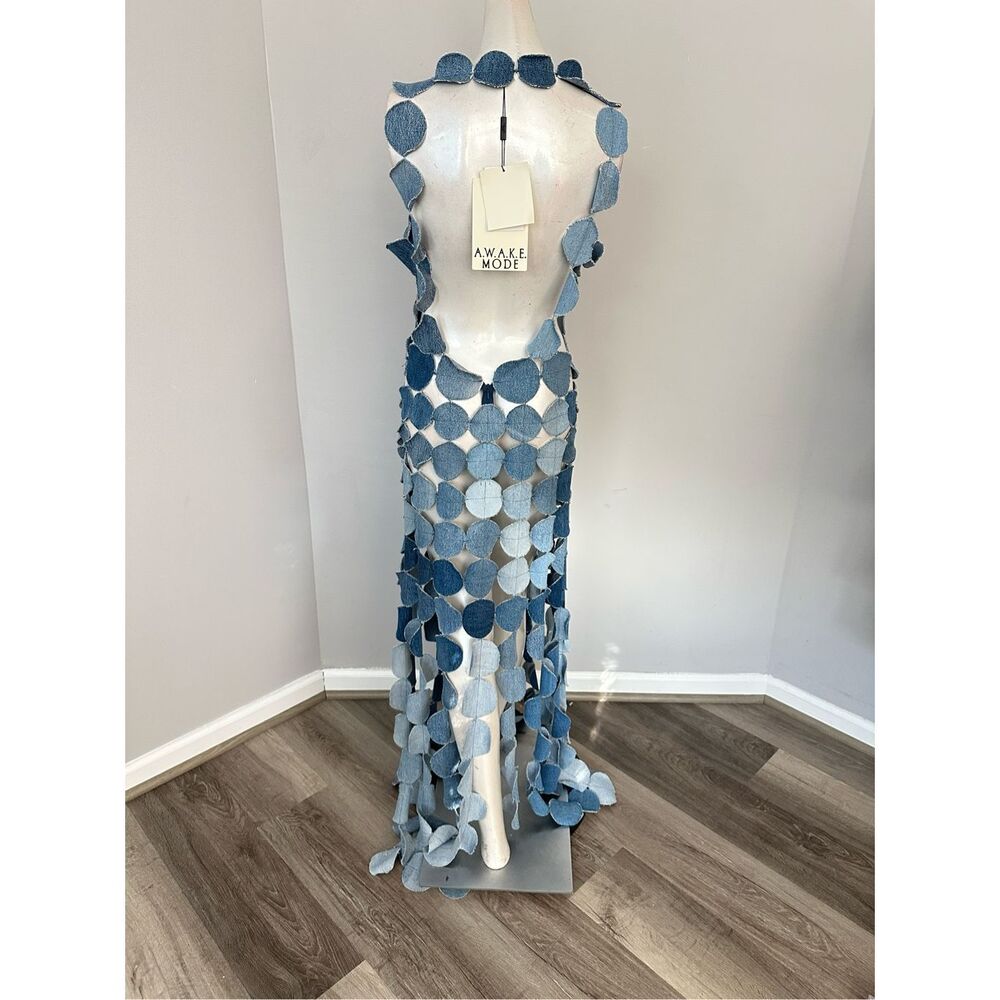 NWT A.W.A.K.E. MODE Upcycled Denim Multi Circle Dress FR 38 / US 4 $1415 - Picture 10 of 13